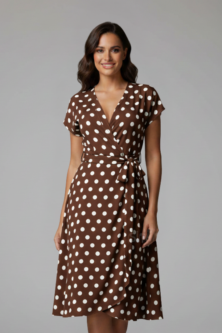 Clio | omen's Casual V-Neck Dress – Short Sleeve Knee-Length Printed Dress