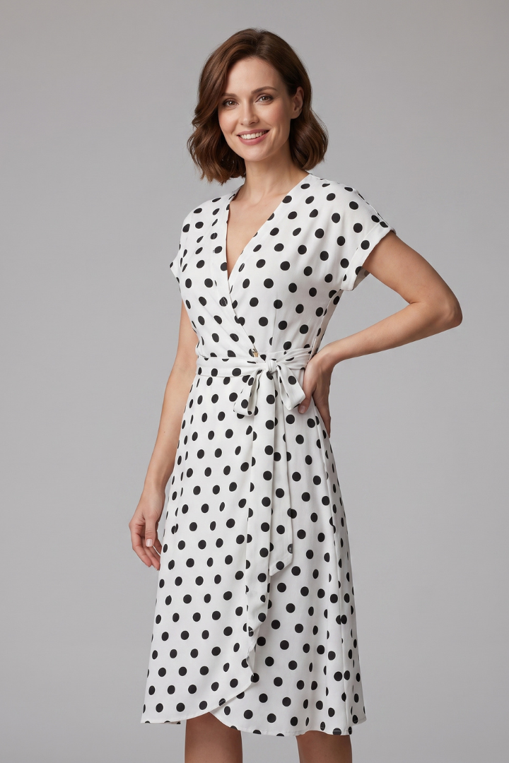 Clio | omen's Casual V-Neck Dress – Short Sleeve Knee-Length Printed Dress