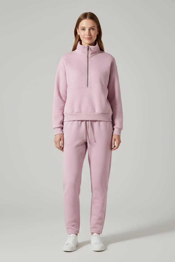 Clover | Women's 2-Piece Lounge Set - Half-Zip Top & Tapered Jogger Pants