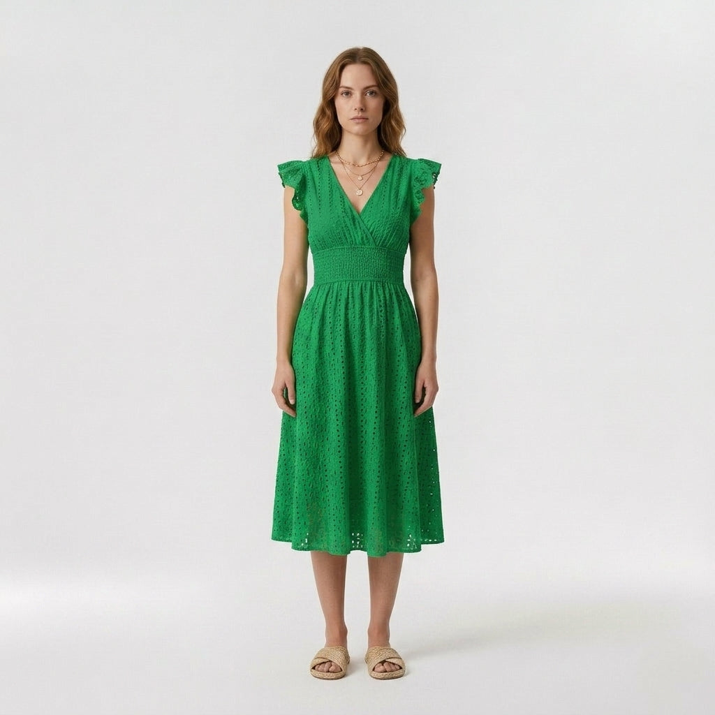Coralie | Women's Casual Midi Dress – Mock Neck, Short Sleeves
