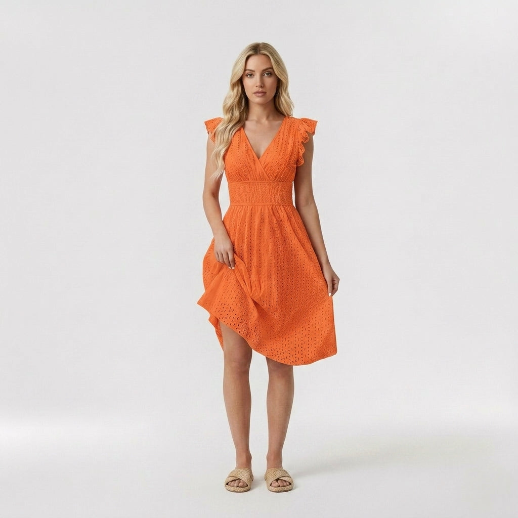 Coralie | Women's Casual Midi Dress – Mock Neck, Short Sleeves