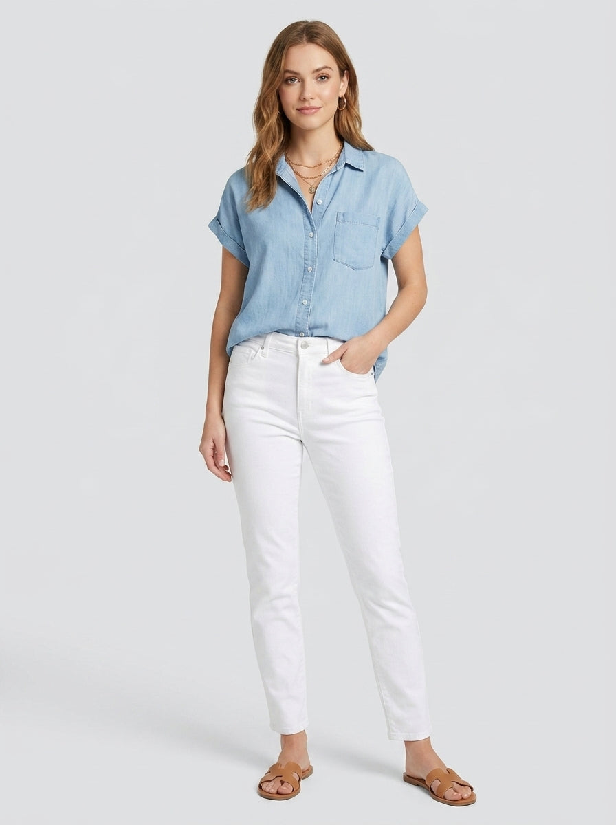 Coraline | Women's Relaxed Fit Denim Shirt - Button-Up Casual Collared Blouse
