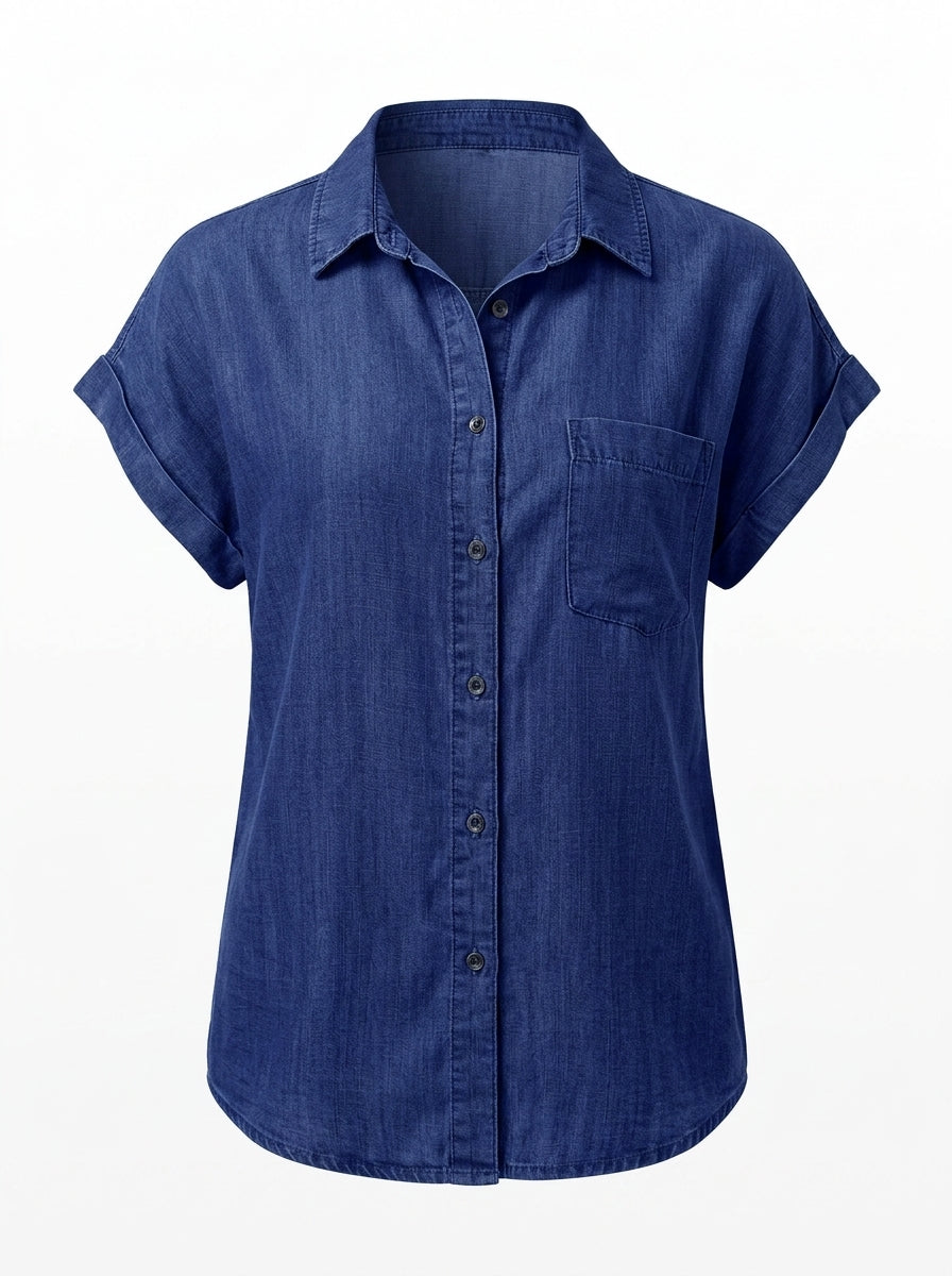 Coraline | Women's Relaxed Fit Denim Shirt - Button-Up Casual Collared Blouse