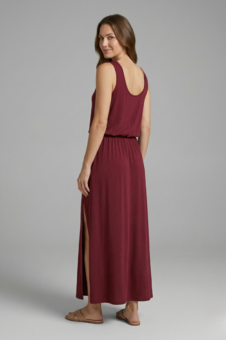 Corinne | Women's Maxi Dress – Sleeveless Round Neck Side Slit Casual Dress