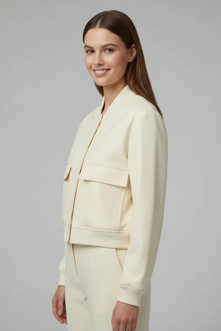 Coriselle | Women’s Bomber Jacket – Baseball Collar, Snap Button Front & Long Sleeves