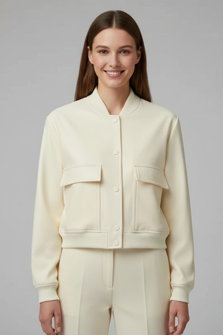 Coriselle | Women’s Bomber Jacket – Baseball Collar, Snap Button Front & Long Sleeves
