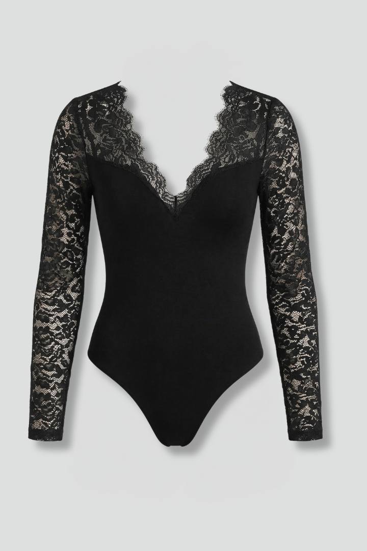 Cosette | Women's Elegant Lace Blouse - V Neck Long Sleeve Slim Fit Dressy Top