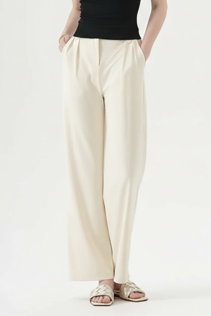 Cosima | Women’s High Waisted Straight Leg Trousers - Pleated Waist Pants with Pockets