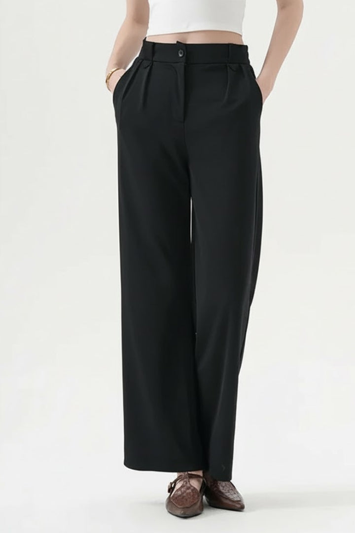 Cosima | Women’s High Waisted Straight Leg Trousers - Pleated Waist Pants with Pockets
