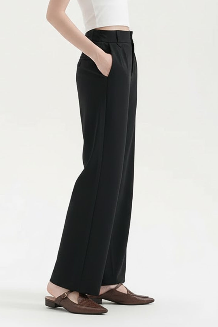 Cosima | Women’s High Waisted Straight Leg Trousers - Pleated Waist Pants with Pockets