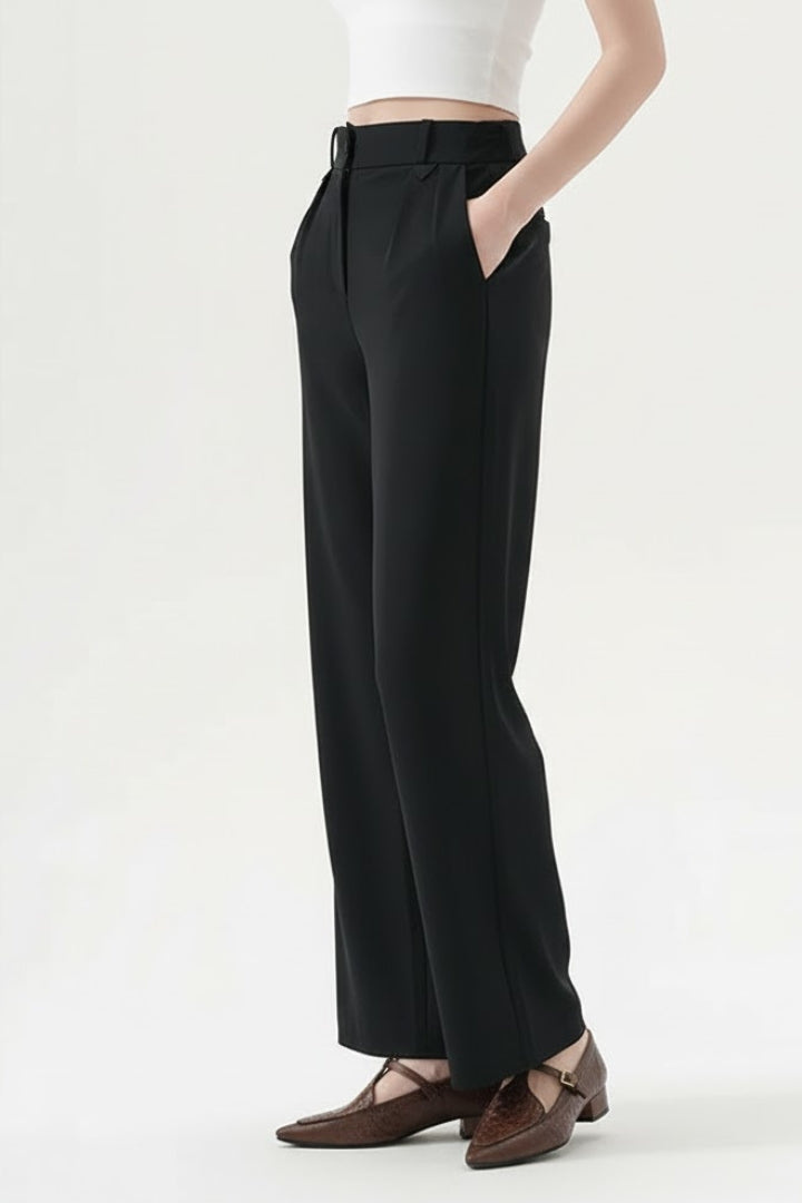Cosima | Women’s High Waisted Straight Leg Trousers - Pleated Waist Pants with Pockets