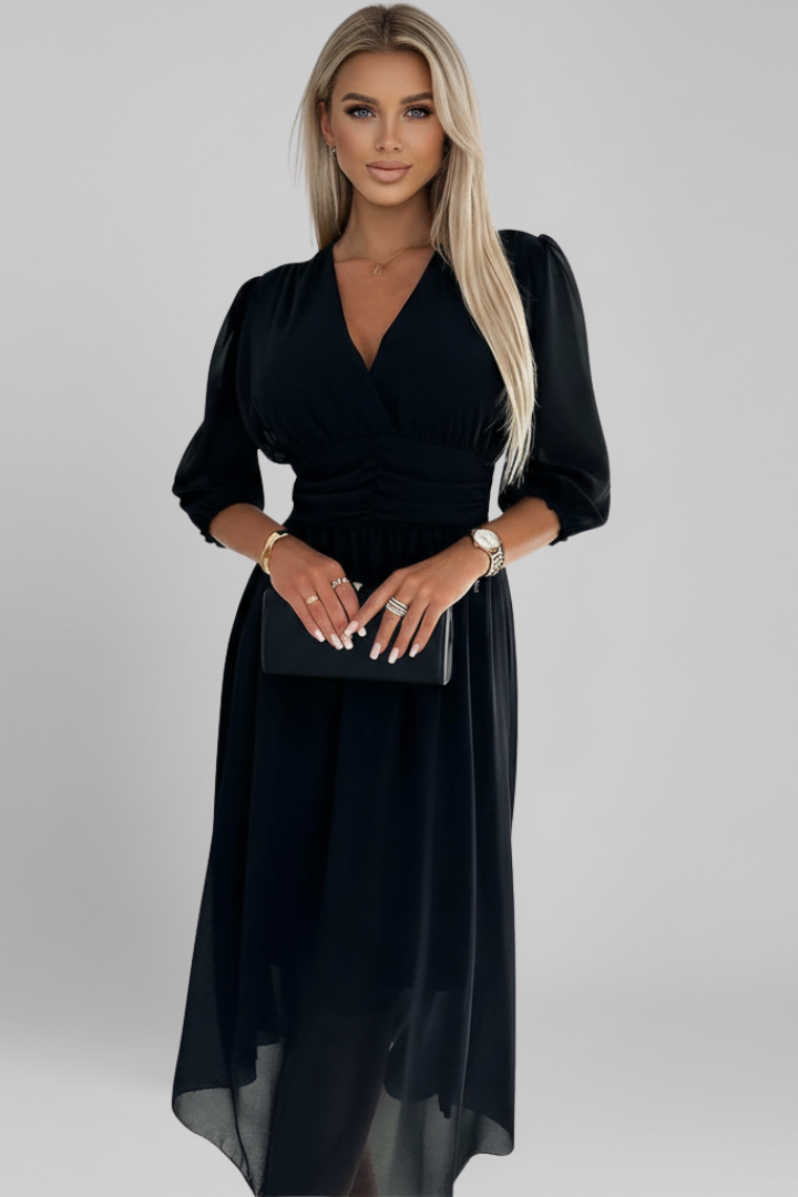 Cressida | Women’s V-Neck Wrap Midi Dress – Long Sleeve Flared Dress