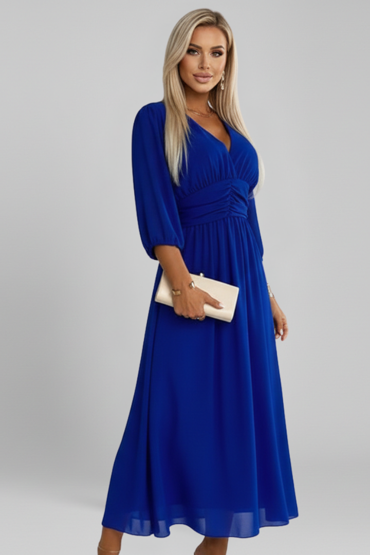 Cressida | Women’s V-Neck Wrap Midi Dress – Long Sleeve Flared Dress
