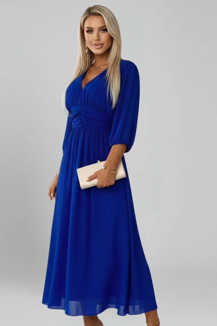 Cressida | Women’s V-Neck Wrap Midi Dress – Long Sleeve Flared Dress