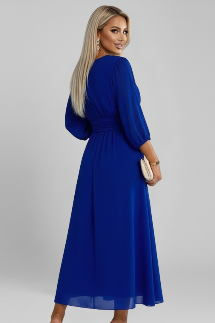 Cressida | Women’s V-Neck Wrap Midi Dress – Long Sleeve Flared Dress