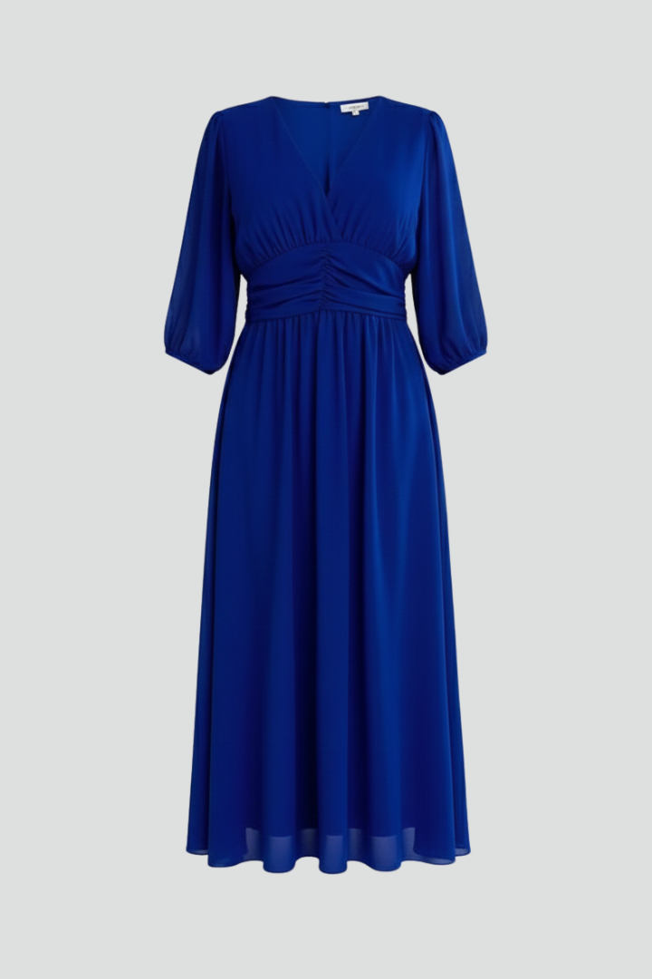 Cressida | Women’s V-Neck Wrap Midi Dress – Long Sleeve Flared Dress
