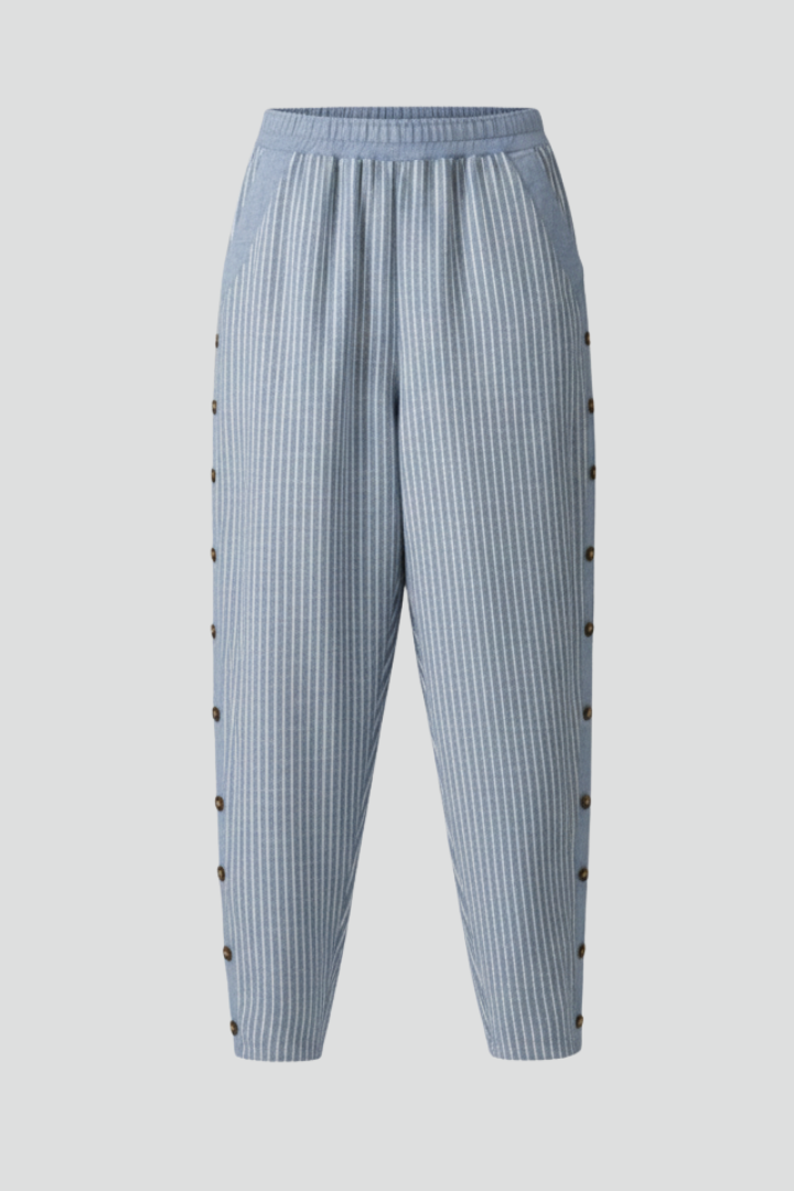 Cyra | Women’s Striped Straight Leg Pants – Elastic Waist Ankle-Length Trouser