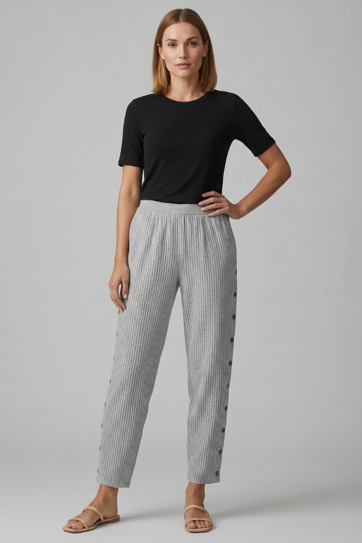 Cyra | Women’s Striped Straight Leg Pants – Elastic Waist Ankle-Length Trouser