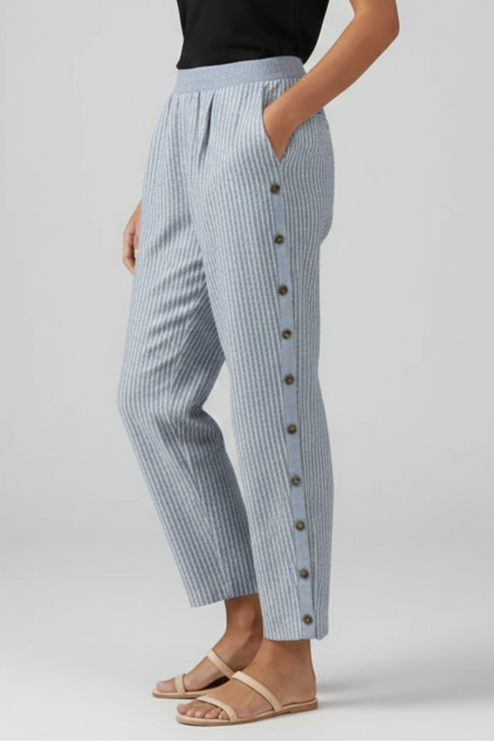 Cyra | Women’s Striped Straight Leg Pants – Elastic Waist Ankle-Length Trouser