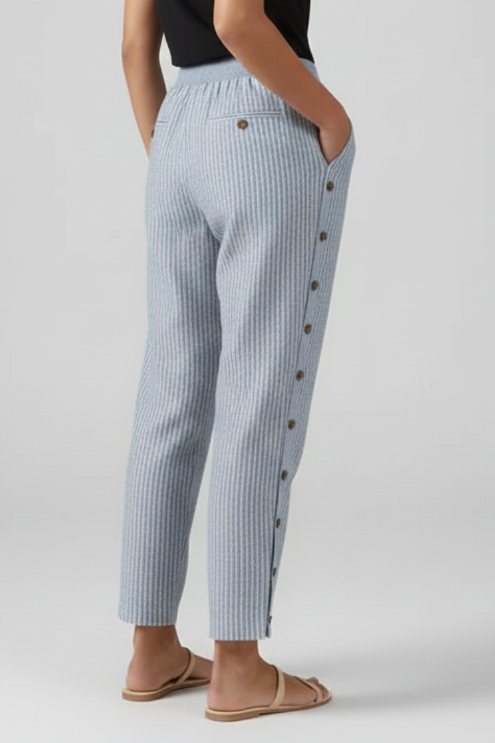 Cyra | Women’s Striped Straight Leg Pants – Elastic Waist Ankle-Length Trouser