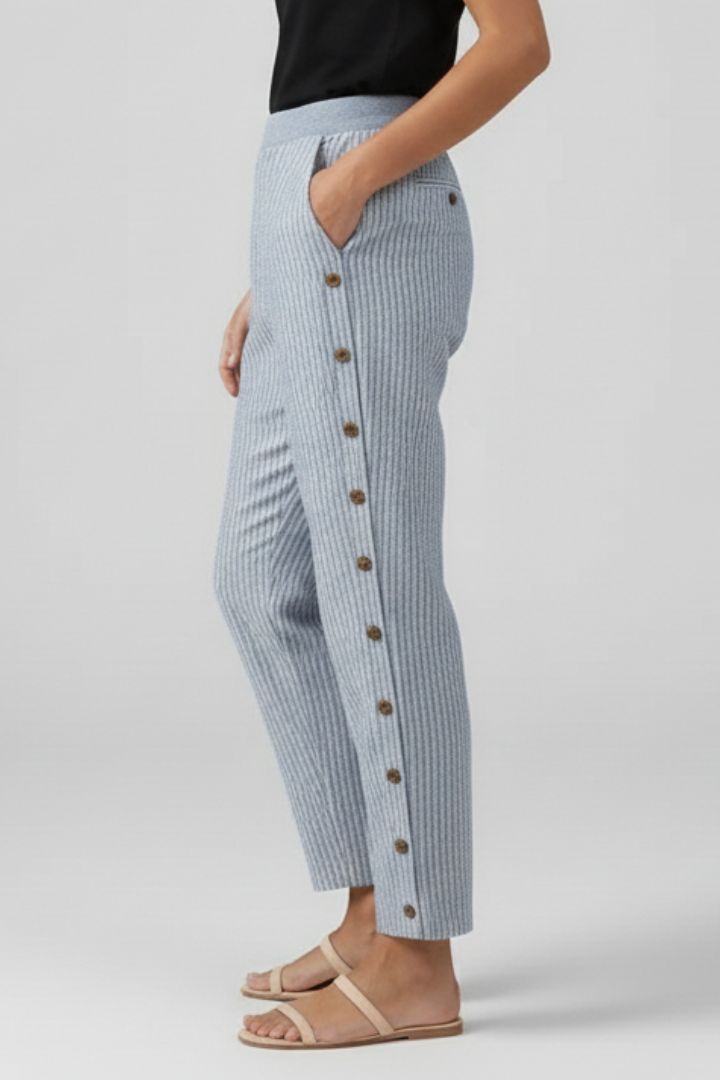 Cyra | Women’s Striped Straight Leg Pants – Elastic Waist Ankle-Length Trouser