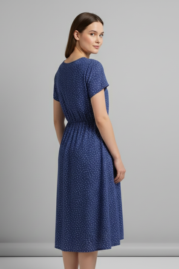 Daciana | Casual Dress for Women – Short Sleeve Midi Dress with Round Neck