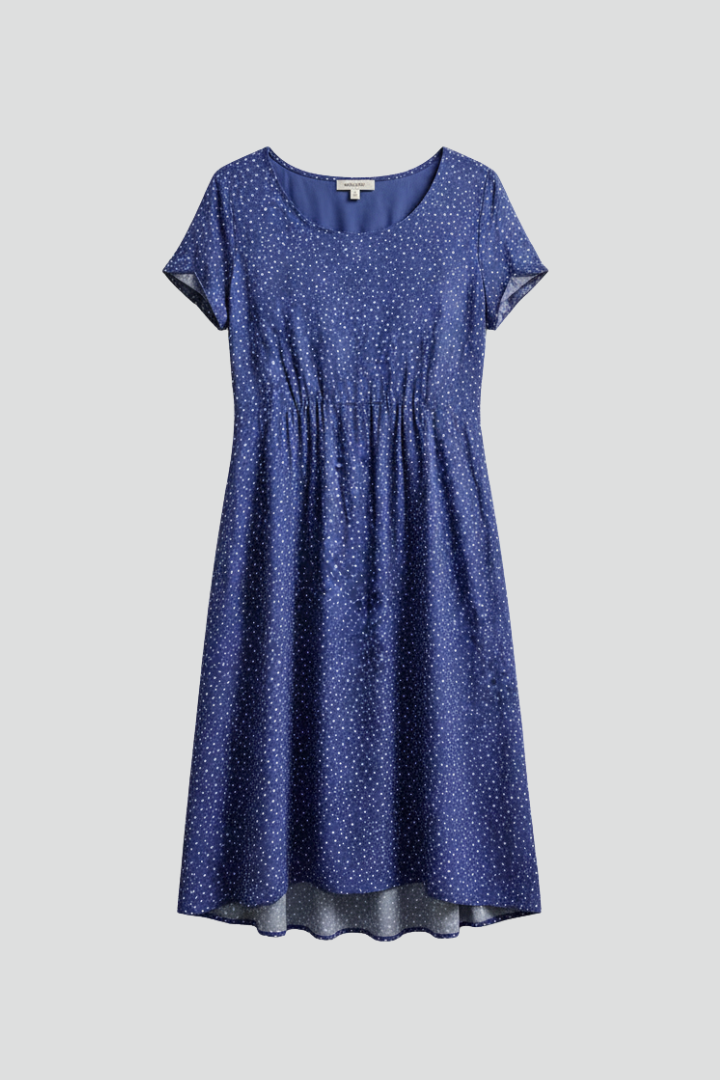 Daciana | Casual Dress for Women – Short Sleeve Midi Dress with Round Neck