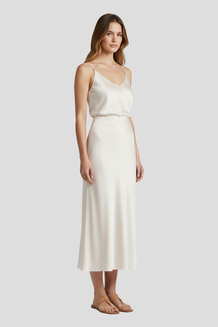 Dakota | Women’s Satin Midi Skirt – High Waist, Draped Cut, Elegant A-Line Slip Skirt