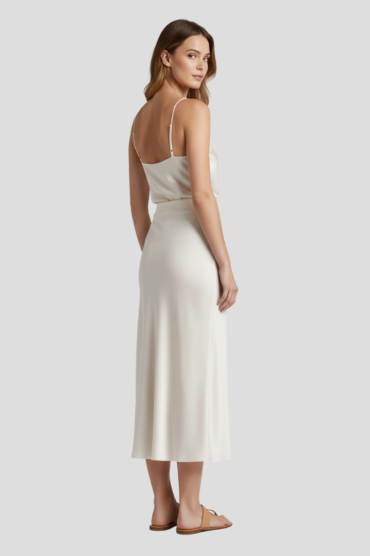 Dakota | Women’s Satin Midi Skirt – High Waist, Draped Cut, Elegant A-Line Slip Skirt