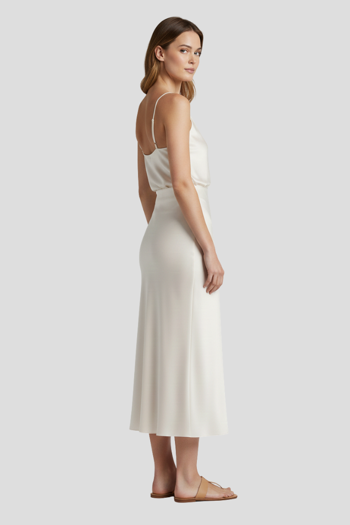 Dakota | Women’s Satin Midi Skirt – High Waist, Draped Cut, Elegant A-Line Slip Skirt