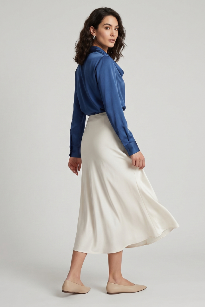Dakota | Women’s Satin Midi Skirt – High Waist, Draped Cut, Elegant A-Line Slip Skirt