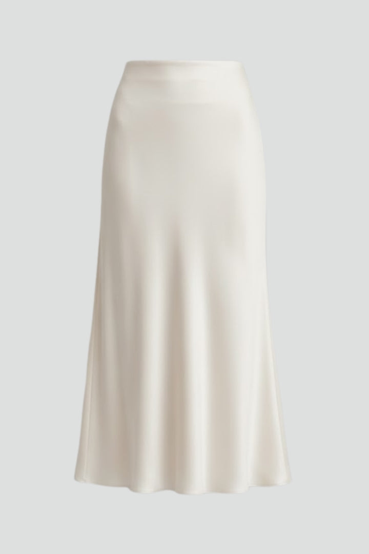 Dakota | Women’s Satin Midi Skirt – High Waist, Draped Cut, Elegant A-Line Slip Skirt