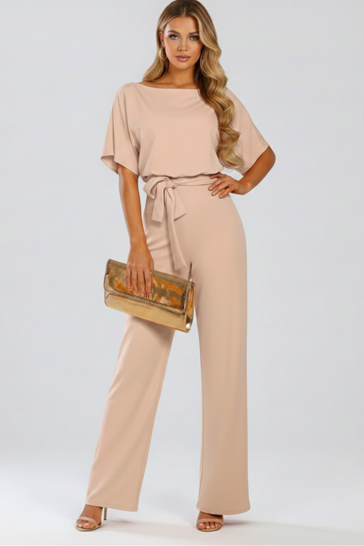 Danessa | Women’s Wide Leg Jumpsuit – Belted Waist Short Sleeve, Full Length One-Piece Outfit