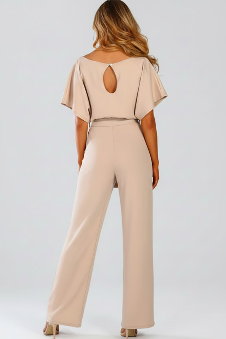 Danessa | Women’s Wide Leg Jumpsuit – Belted Waist Short Sleeve, Full Length One-Piece Outfit