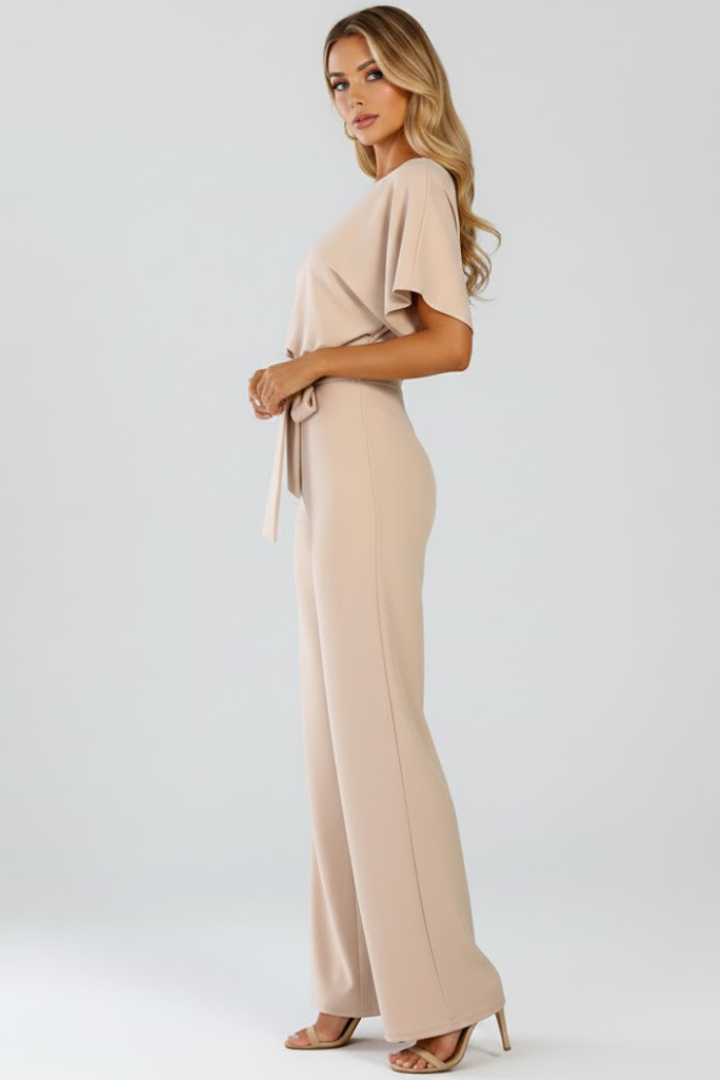 Danessa | Women’s Wide Leg Jumpsuit – Belted Waist Short Sleeve, Full Length One-Piece Outfit