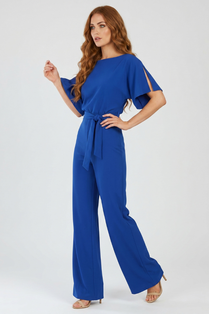 Danessa | Women’s Wide Leg Jumpsuit – Belted Waist Short Sleeve, Full Length One-Piece Outfit