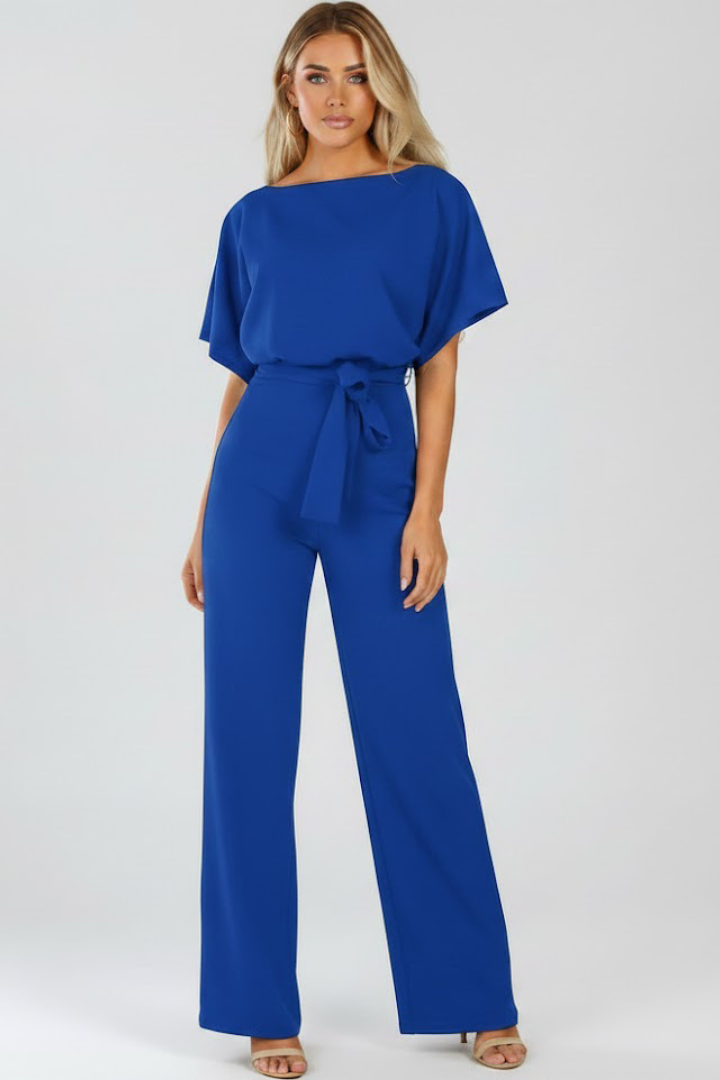 Danessa | Women’s Wide Leg Jumpsuit – Belted Waist Short Sleeve, Full Length One-Piece Outfit