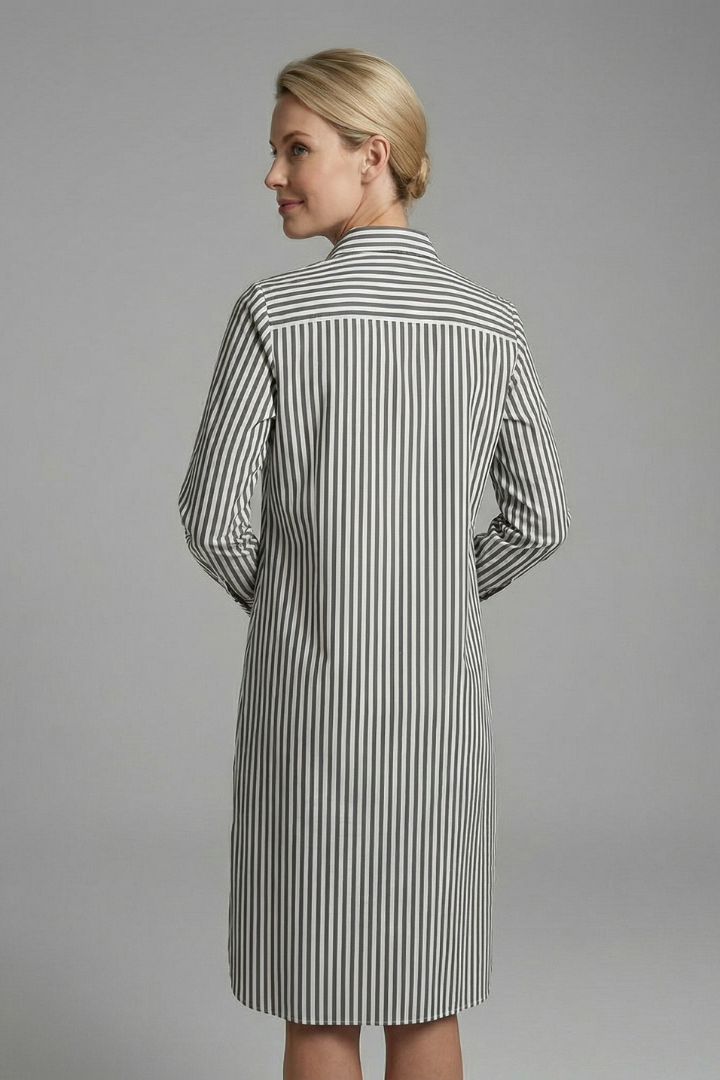 Danica | Women's Classic Striped Midi Dress – Collared Button-Up Shirt Dress
