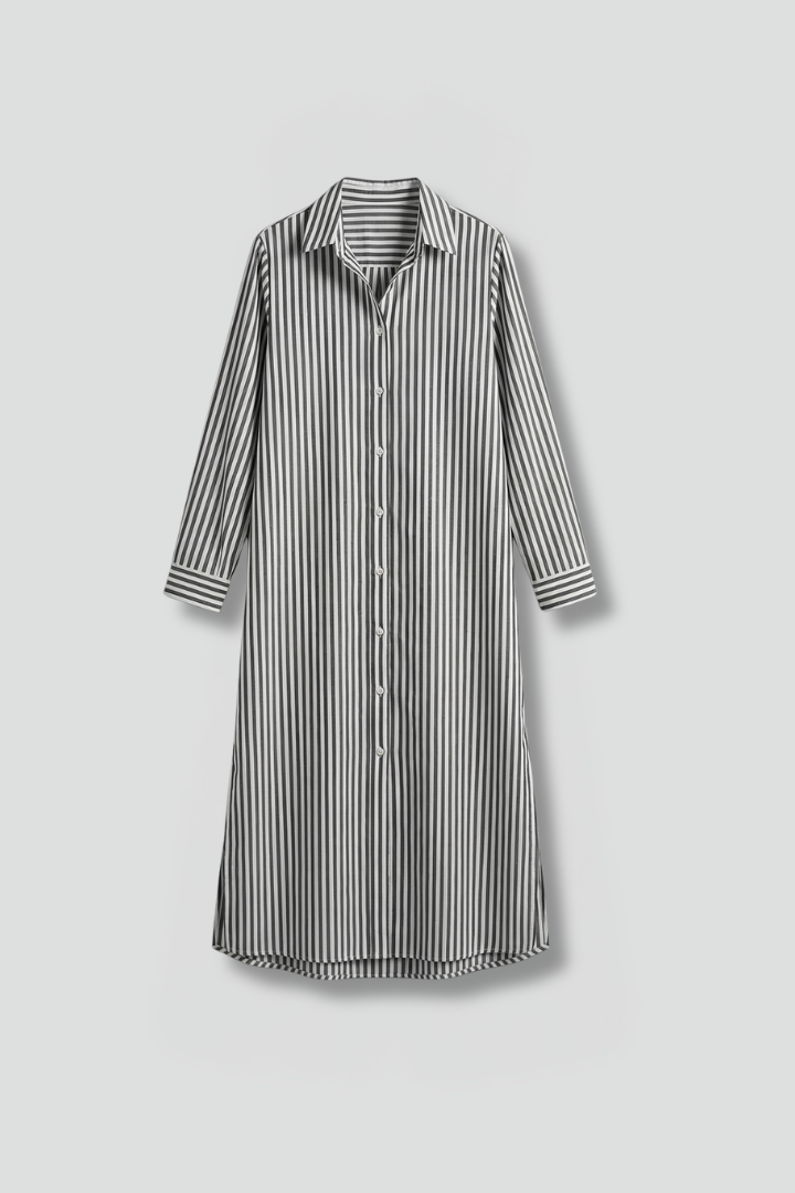 Danica | Women's Classic Striped Midi Dress – Collared Button-Up Shirt Dress