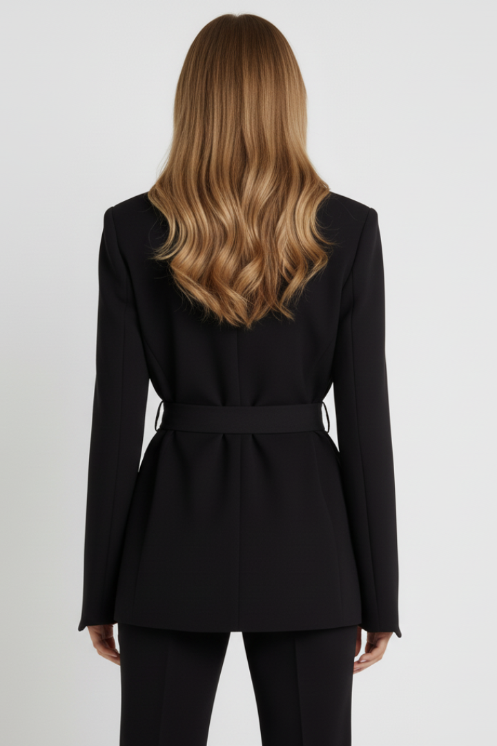 Danika | Longline Blazer with Detachable Belt – Notched Lapel Tailored Office Jacket
