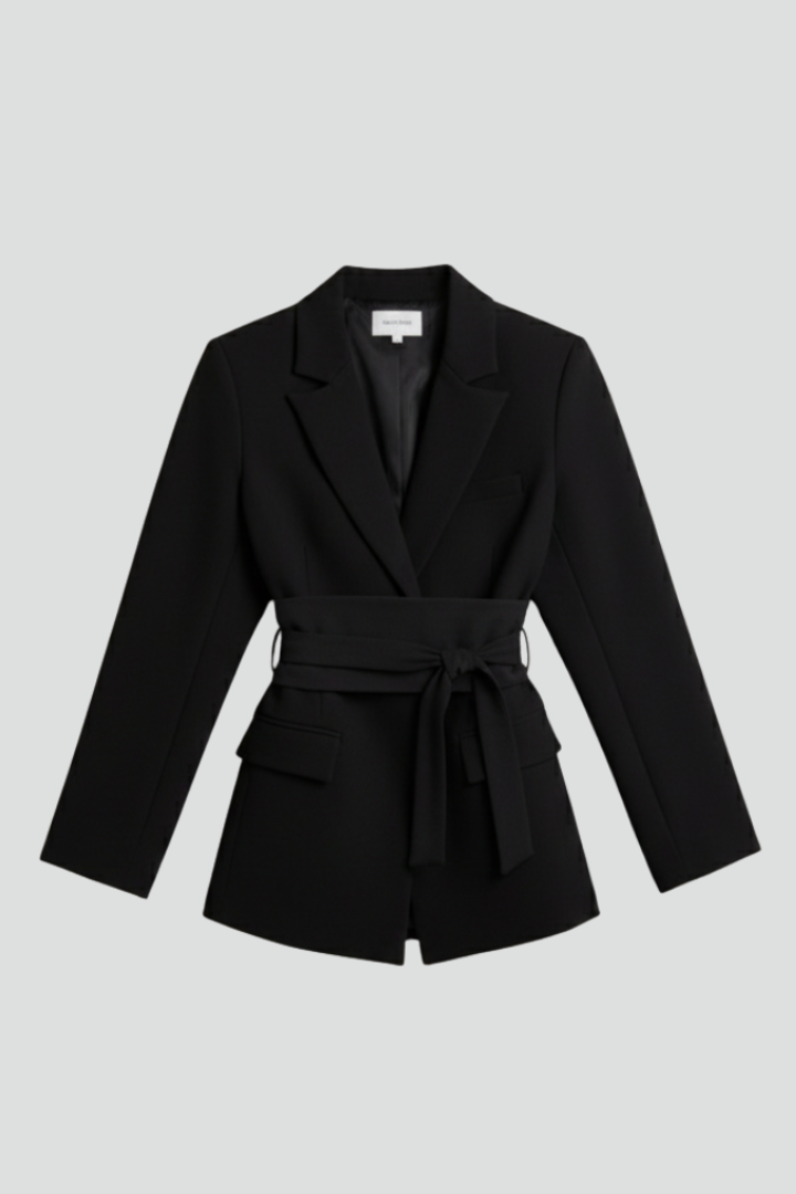 Danika | Longline Blazer with Detachable Belt – Notched Lapel Tailored Office Jacket