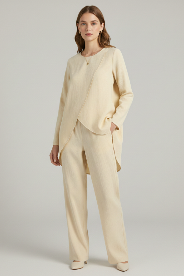 Delia | Women’s Matching Set – Shirt & Straight Trousers Long Sleeve Two Piece Outfit