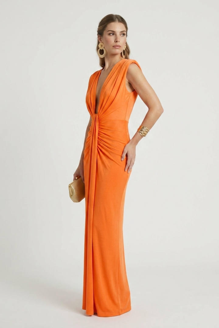 Delilah | Women's Formal Maxi Dress – Sleeveless V Neck Floor Length Pleated