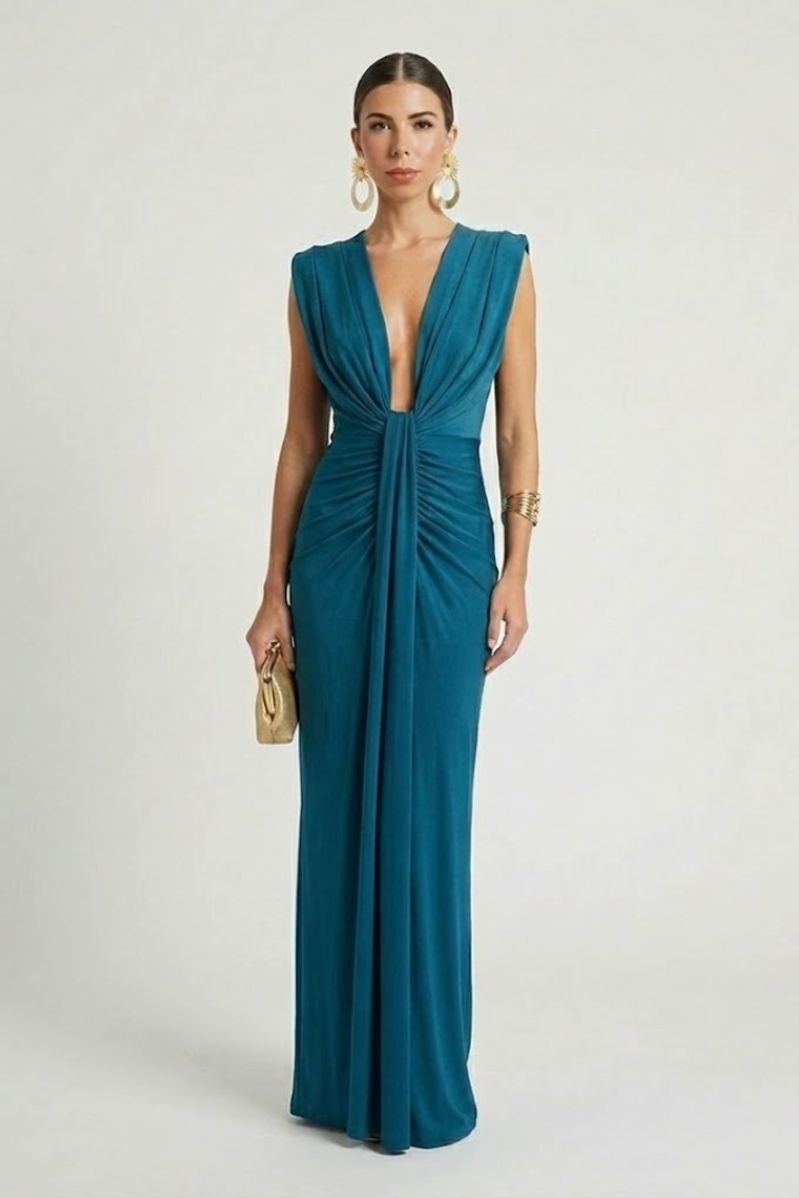 Delilah | Women's Formal Maxi Dress – Sleeveless V Neck Floor Length Pleated