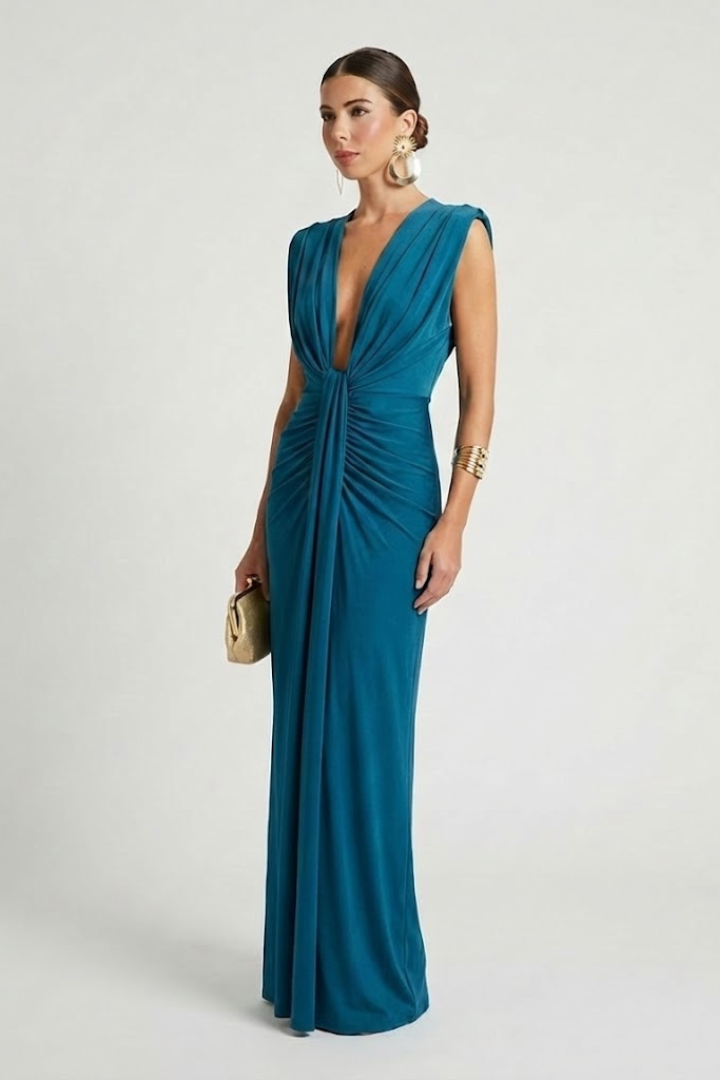 Delilah | Women's Formal Maxi Dress – Sleeveless V Neck Floor Length Pleated