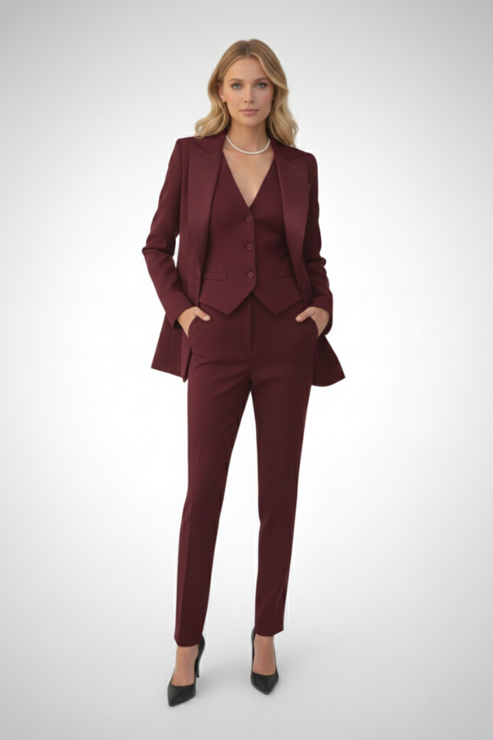 Women’s 3-Piece Suit Set – Tailored Blazer, Button Waistcoat & Straight-Leg Trousers
