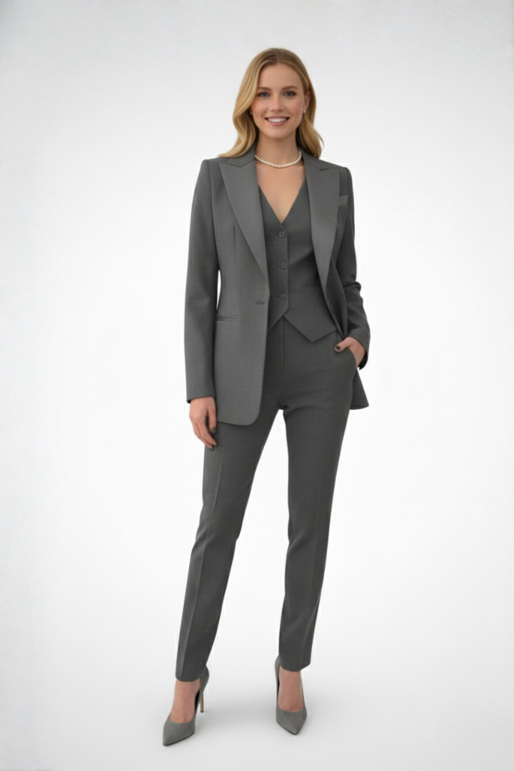 Women’s 3-Piece Suit Set – Tailored Blazer, Button Waistcoat & Straight-Leg Trousers