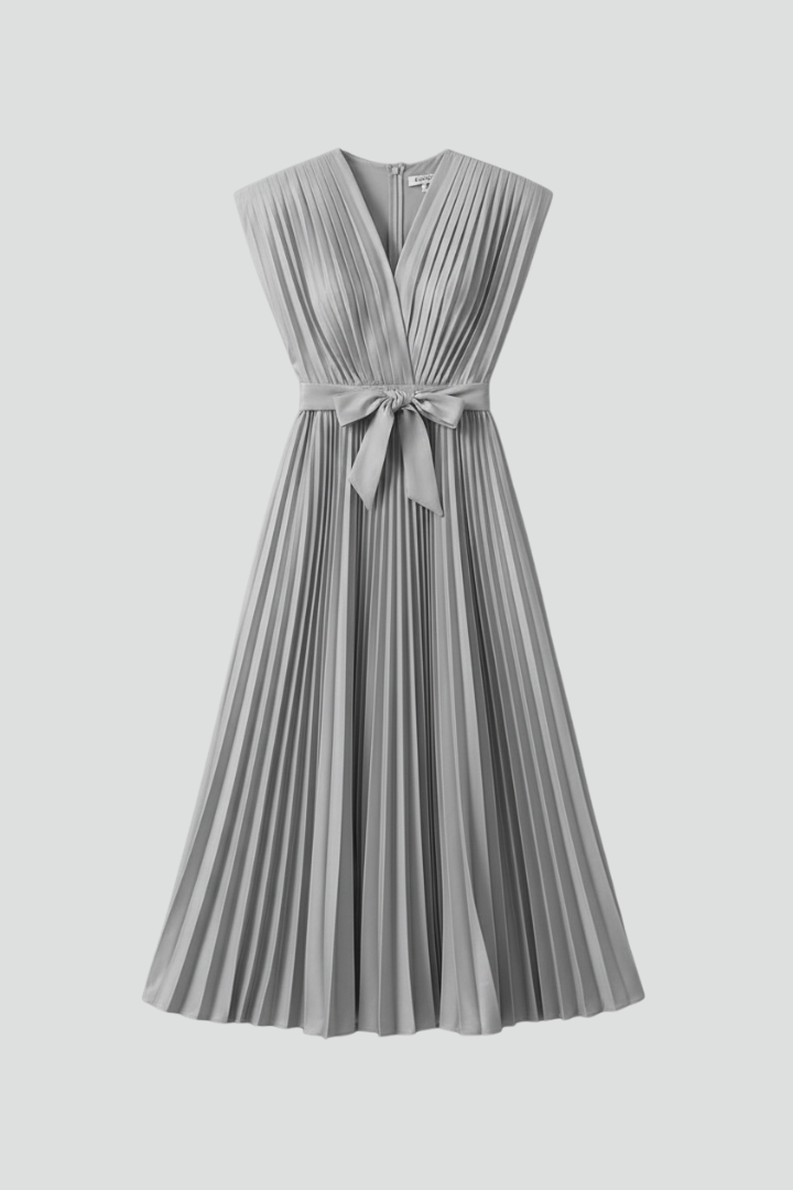 Dina | Women’s Pleated Midi Dress – V-Neck, Sleeveless,