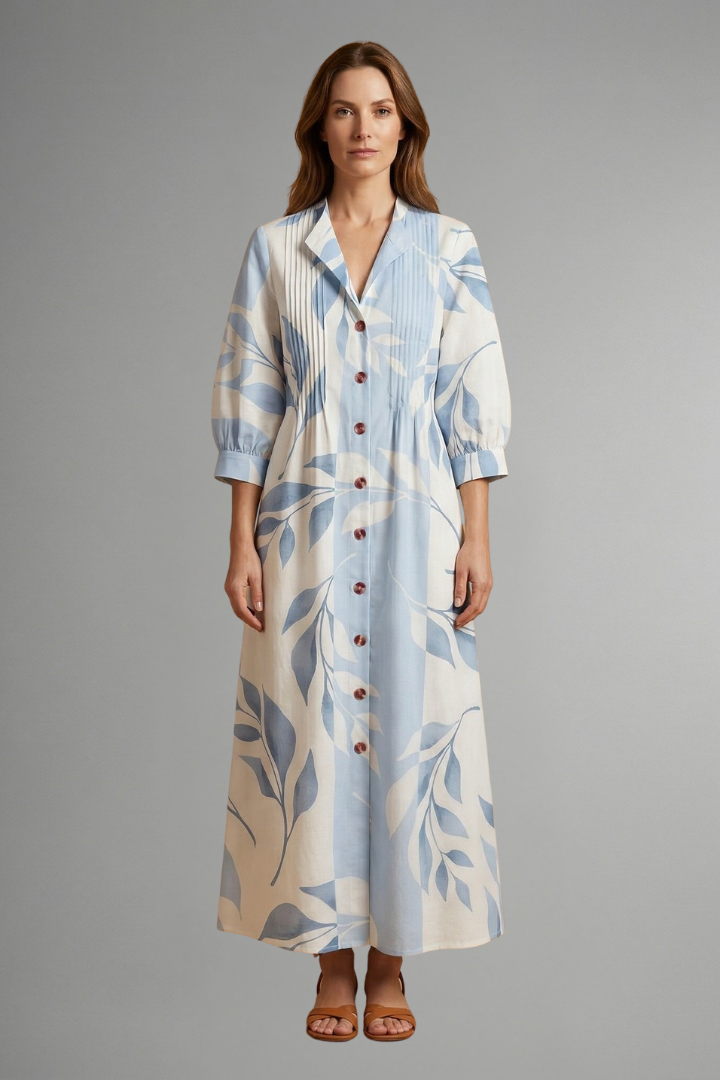 Dixie | Women's Long Floral Dress with Round Neck, Short Sleeves & Relaxed Fit