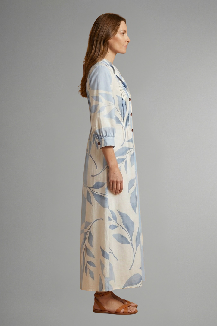 Dixie | Women's Long Floral Dress with Round Neck, Short Sleeves & Relaxed Fit